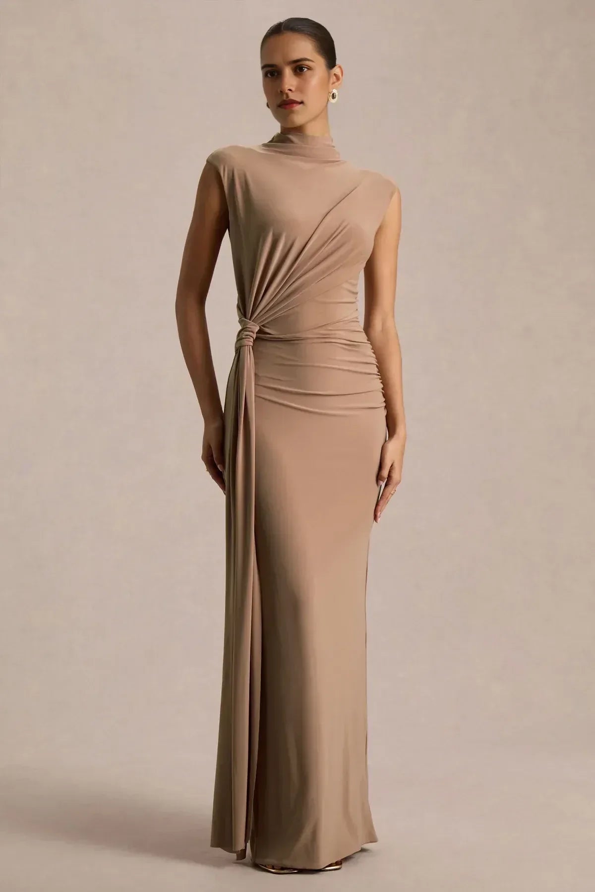 Fascinating Mermaid High Neck Sleeveless Knot Detail Floor Length Evening Dress