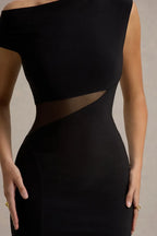 Fascinating Mermaid One Shoulder Cap Sleeve Mesh Detail High Slit Floor Length Evening Dress