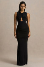 Fascinating Mermaid Twist Neck Sleeveless Open Back Floor Length Evening Dress
