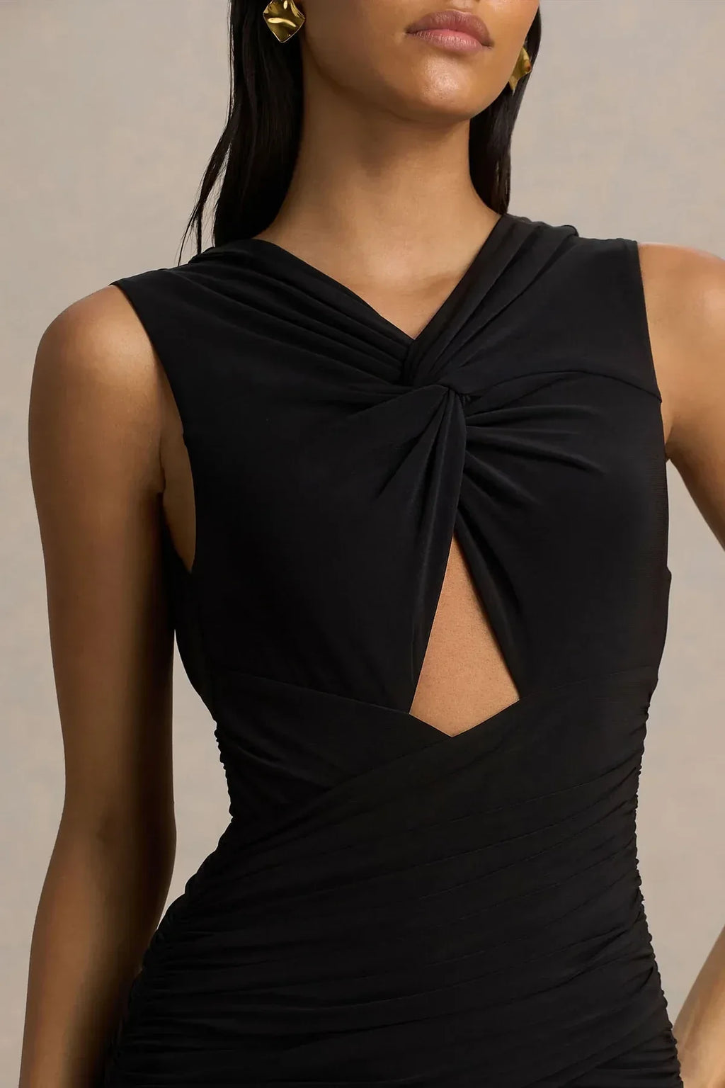 Fascinating Mermaid Twist Neck Sleeveless Open Back Floor Length Evening Dress