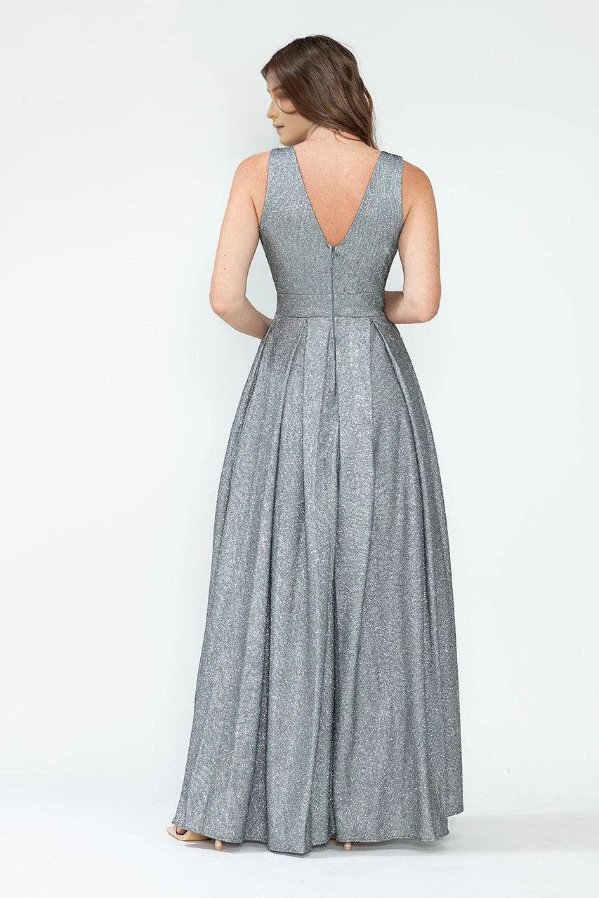 Elegant A-Line V-Neck Sleeveless Open Back Floor Length Prom Dress