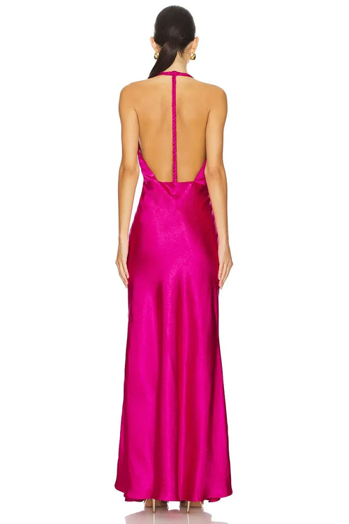 Robe de soirée sirène, dos nu, sans manches, col licou, longueur ras du sol