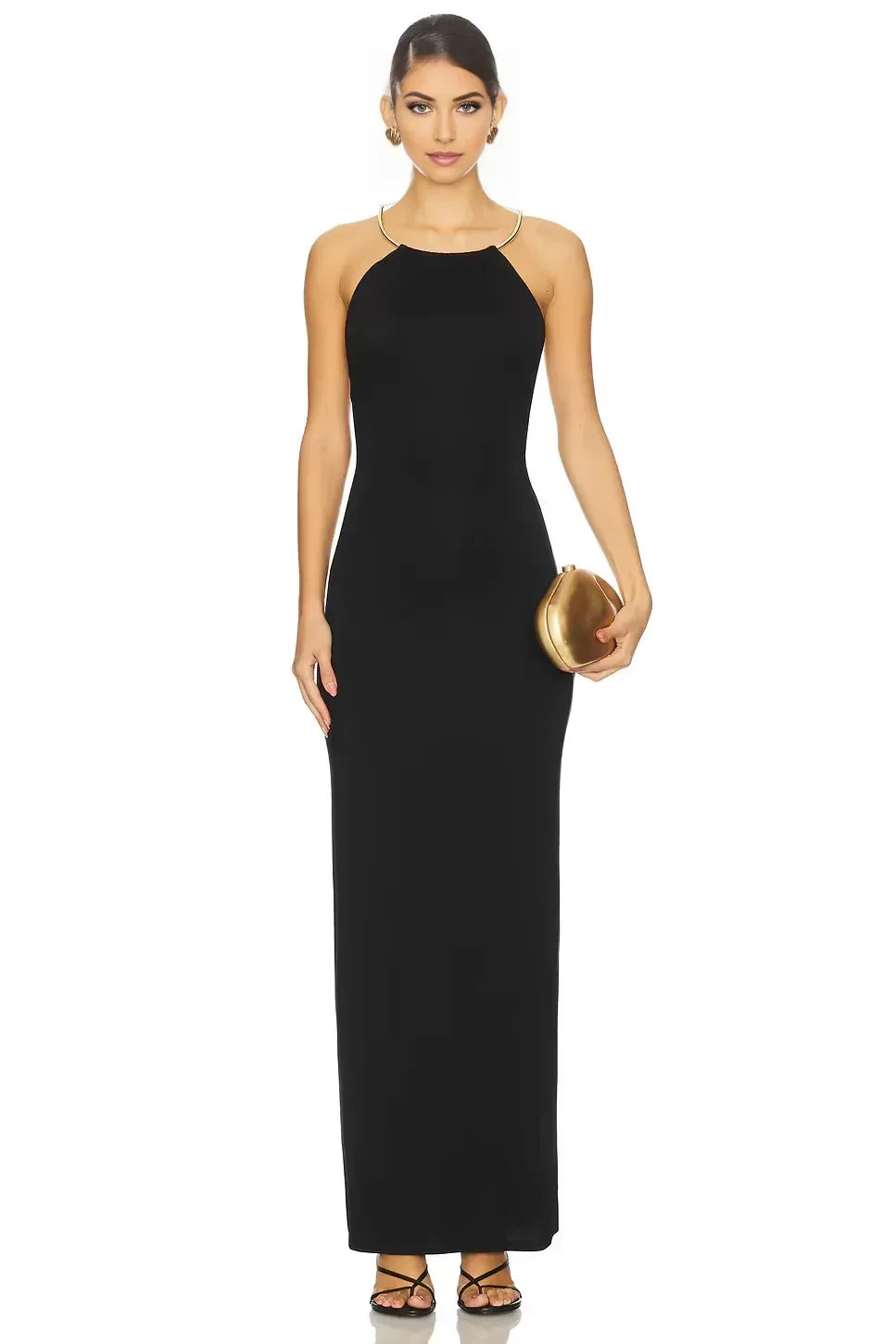 Fashion Sheath Halter Neck Sleeveless Open Back Floor Length Evening Dress
