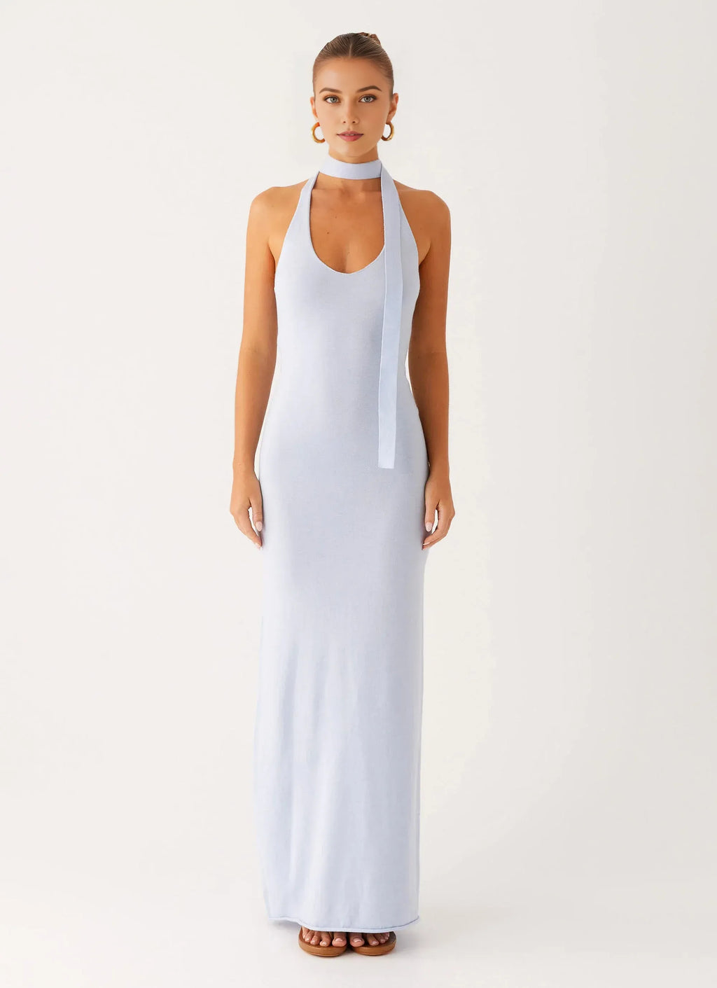 Fashion Sheath Halter Neck Sleeveless Tie Back Floor Length Plus Size Evening Dress