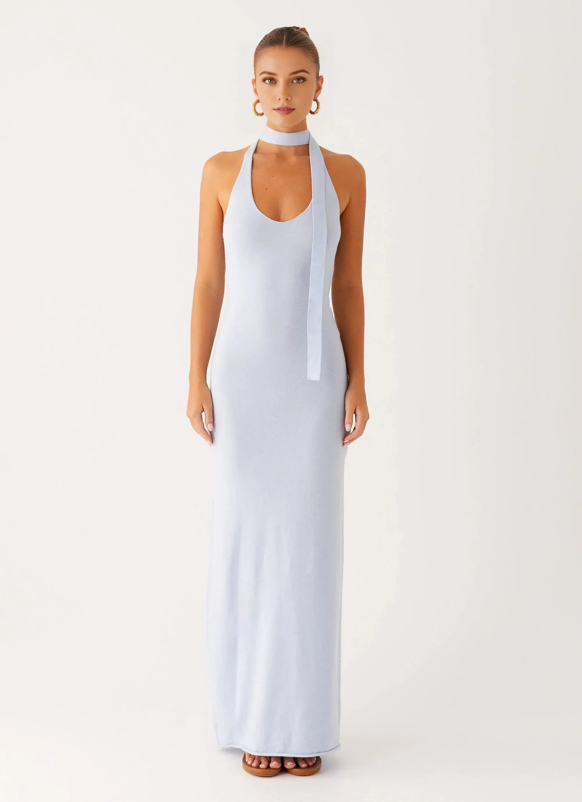 Fashion Sheath Halter Neck Sleeveless Tie Back Floor Length Plus Size Evening Dress