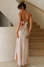 Luxe Sheath Halter Neck Sleeveless Tie Back Floor Length Prom Dress