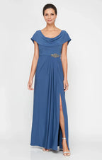 Fashion A-Line Cowl Neck Cap Sleeve Backless Floor-Length Mother of the Bride Dress