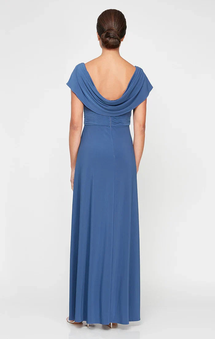 Fashion A-Line Cowl Neck Cap Sleeve Backless Floor-Length Mother of the Bride Dress