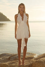 Fashion A-Line Deep V Neck Sleeveless Ruffles Short-Mini Homecoming Dress