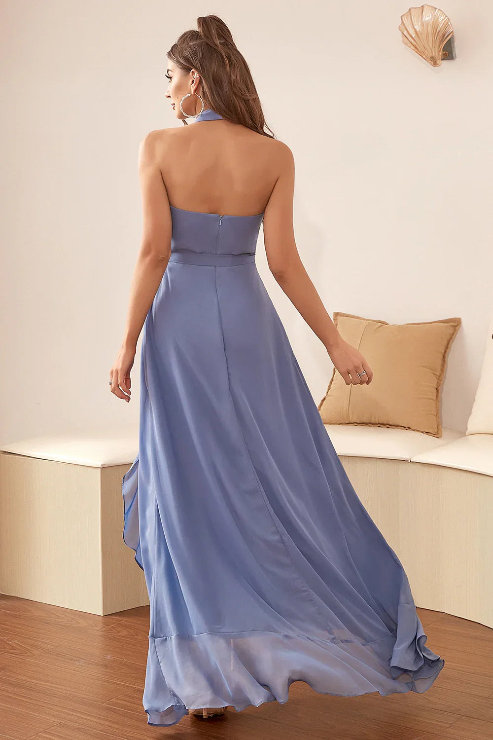 Fashion A-Line Halter-Neck Sleeveless Sweep/Brush Train Prom Dress