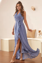 Fashion A-Line Halter-Neck Sleeveless Sweep/Brush Train Prom Dress
