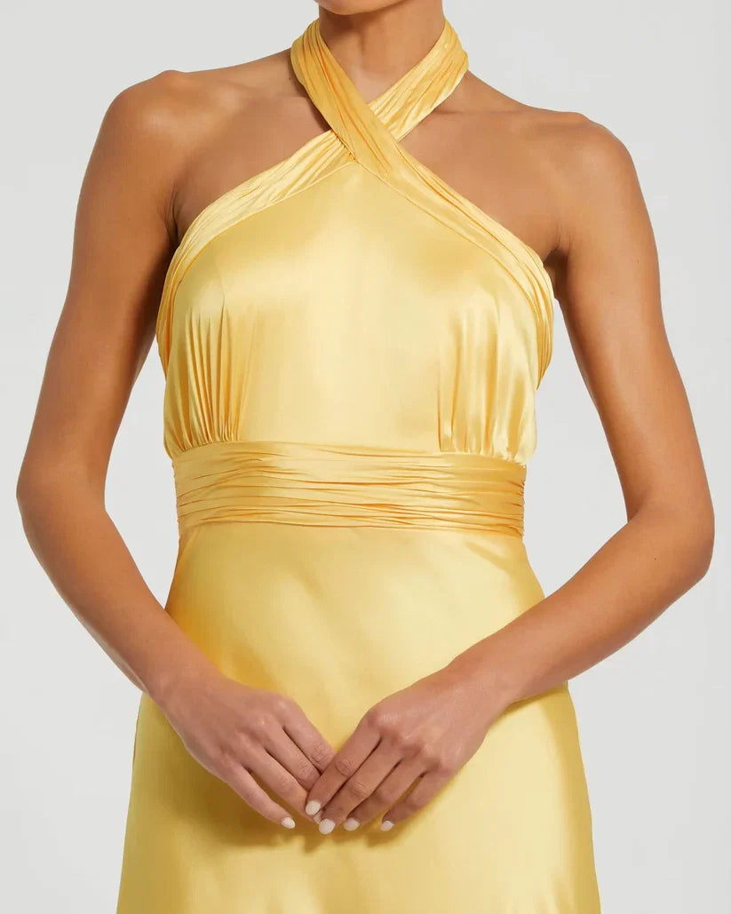 Fashion A-Line Halter Neck Sleeveless Backless Floor-Length Prom Dress