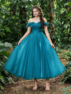 A-Line Off Shoulder Sleeveless Up Ankle-Length Prom Dress