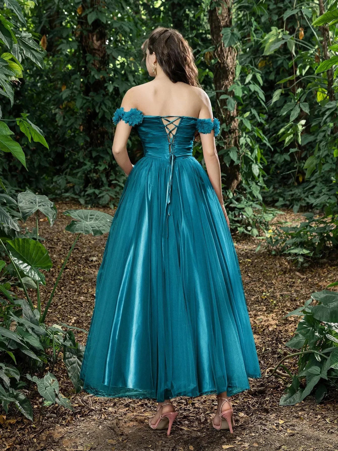 A-Line Off Shoulder Sleeveless Up Ankle-Length Prom Dress