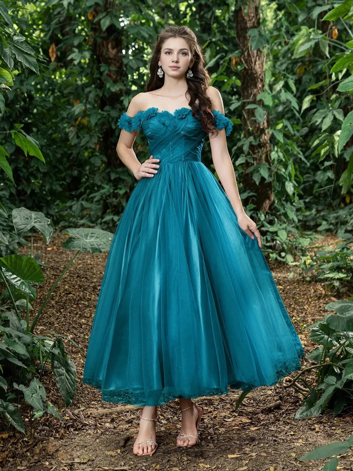 A-Line Off Shoulder Sleeveless Up Ankle-Length Prom Dress