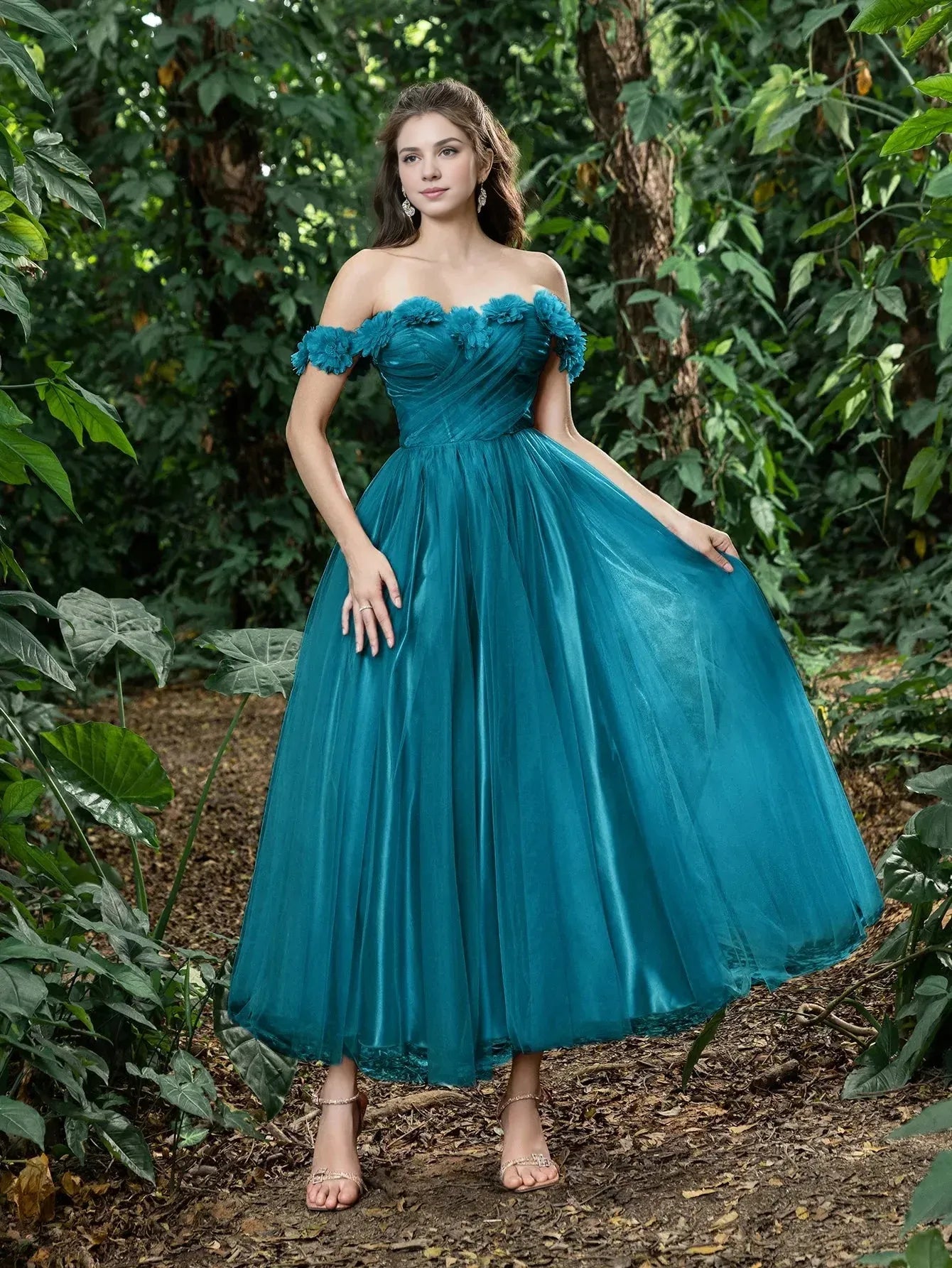 A-Line Off Shoulder Sleeveless Up Ankle-Length Prom Dress