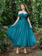 A-Line Off Shoulder Sleeveless Up Ankle-Length Prom Dress