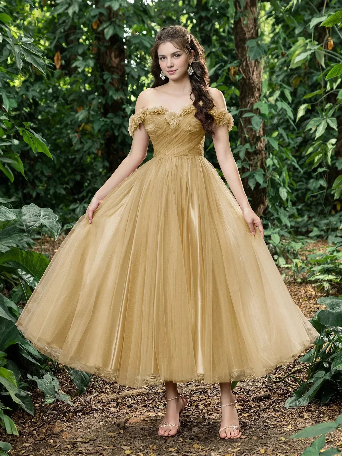 A-Line Off Shoulder Sleeveless Up Ankle-Length Prom Dress