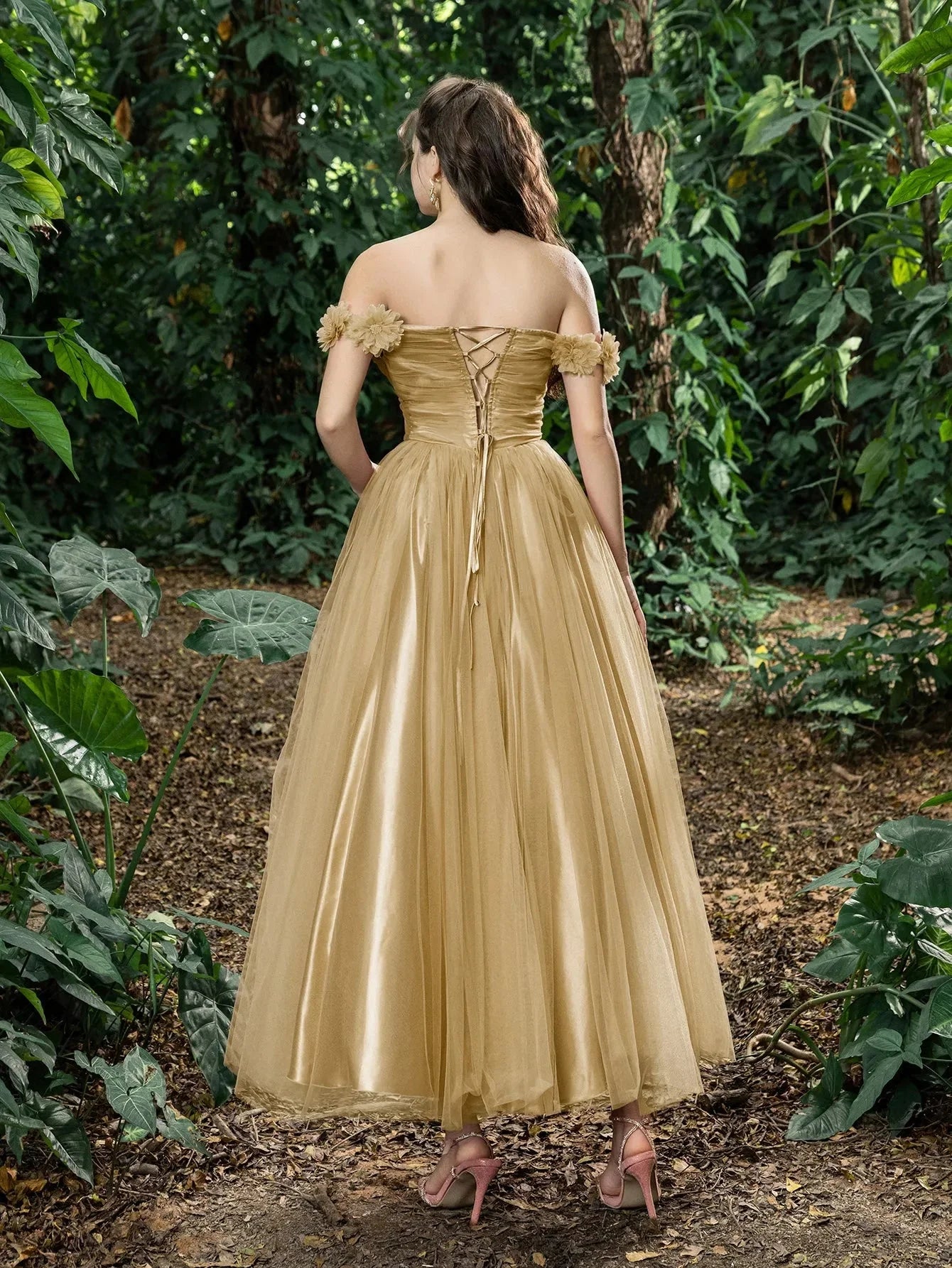 A-Line Off Shoulder Sleeveless Up Ankle-Length Prom Dress