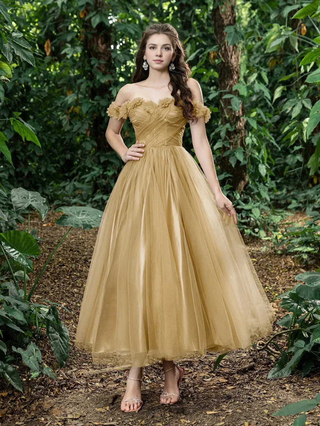 A-Line Off Shoulder Sleeveless Up Ankle-Length Prom Dress