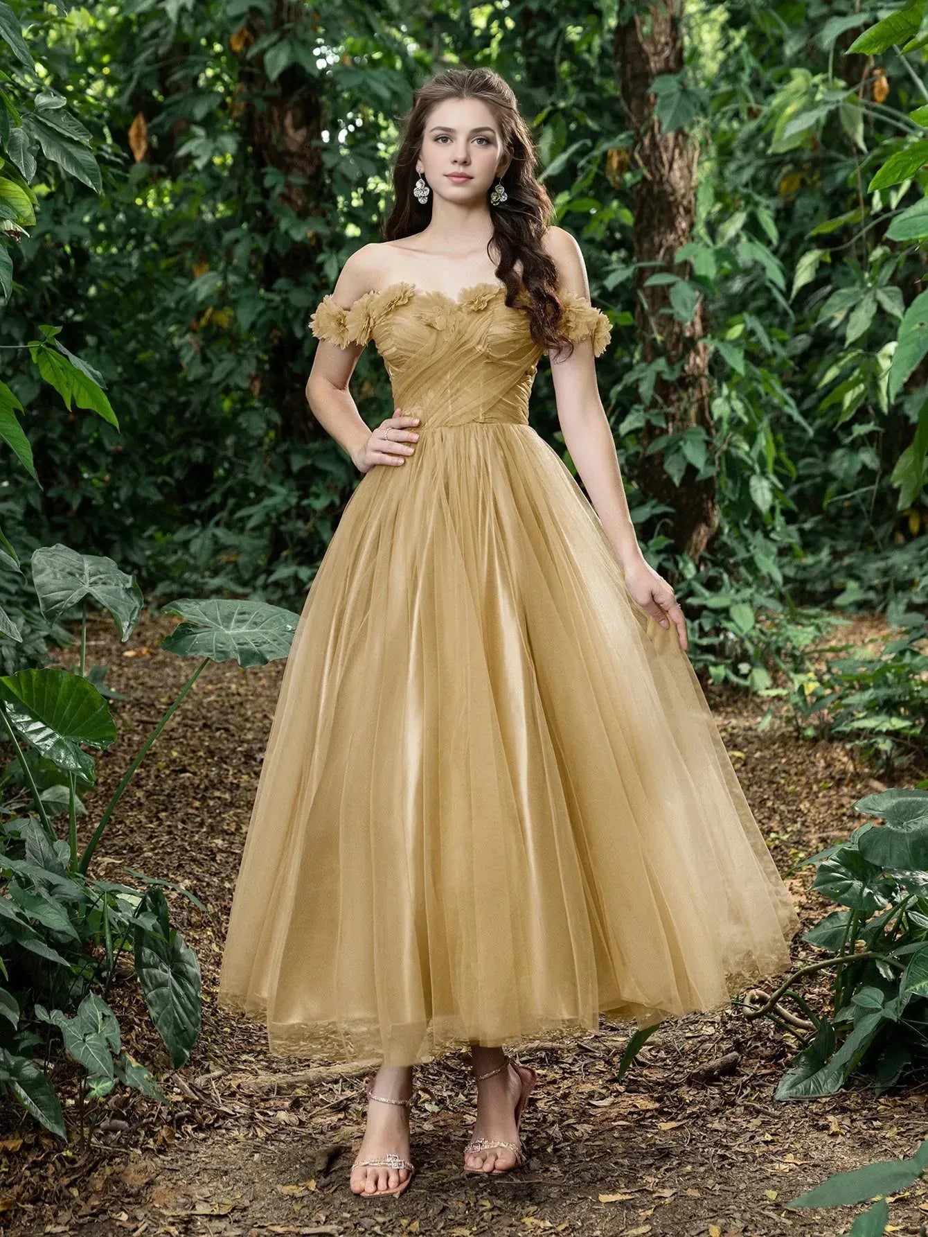 A-Line Off Shoulder Sleeveless Up Ankle-Length Prom Dress