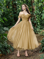 A-Line Off Shoulder Sleeveless Up Ankle-Length Prom Dress