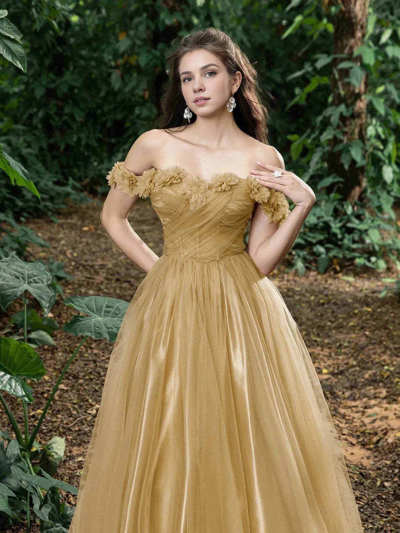 A-Line Off Shoulder Sleeveless Up Ankle-Length Prom Dress