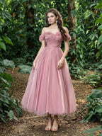 Fashion A-Line Off Shoulder Sleeveless Up Ankle-Length Prom Dress