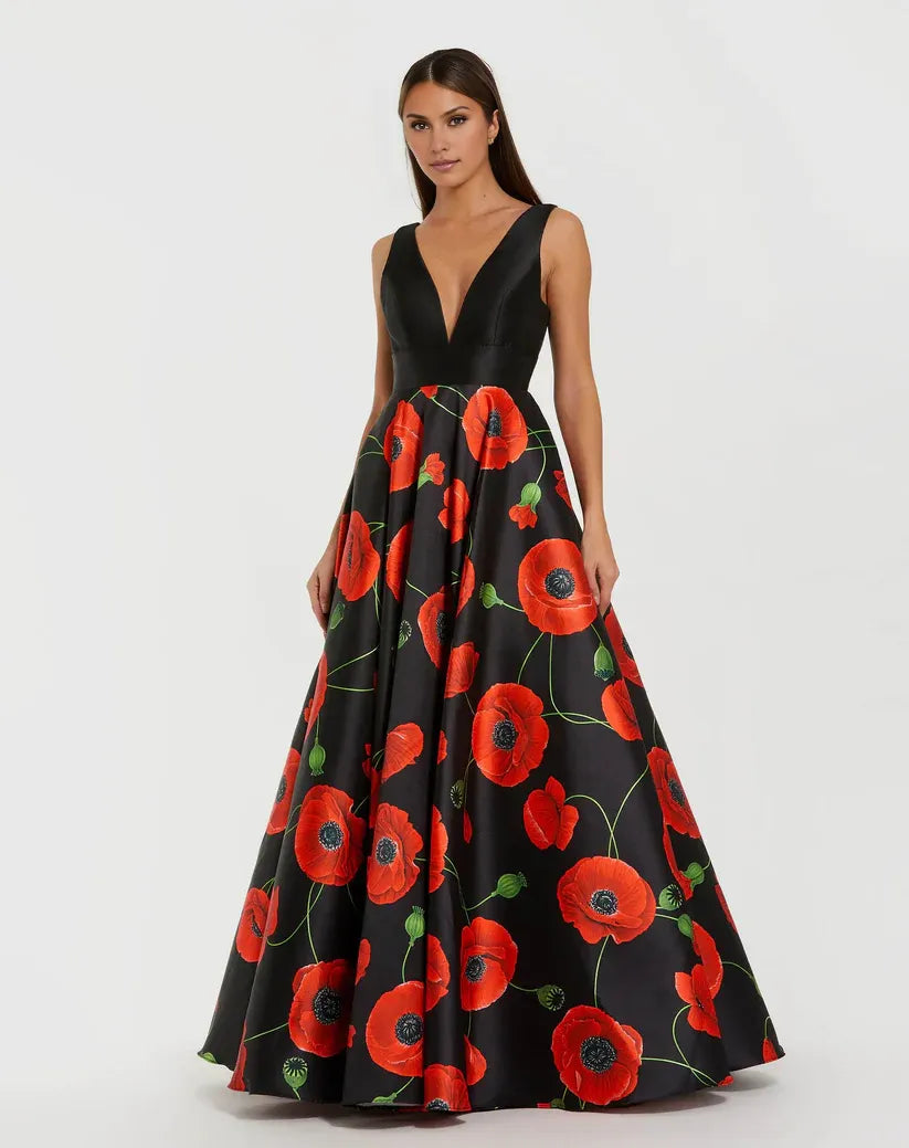 Fashion A-Line Plunge Neck Sleeveless Backless Floor-Length Prom Dress