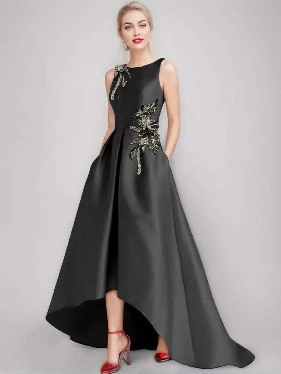 Fashion A-Line/Princess Scoop Neck Sleeveless Appliques Asymmetrical-Length Mother of the Bride Dress