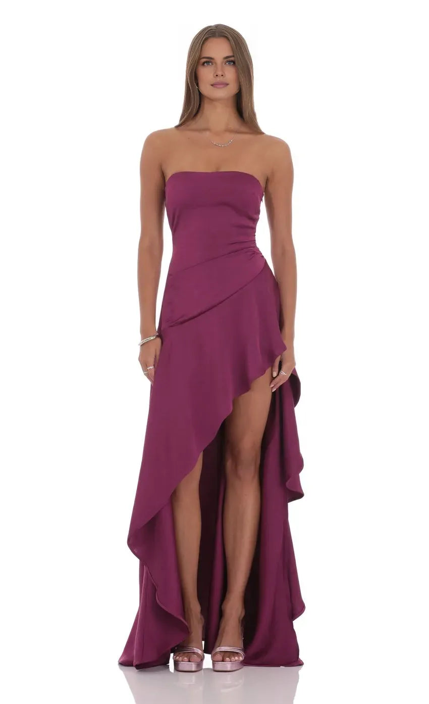 Fashion A-Line/Princess Strapless Neck Sleeveless Side Zip Floor-Length Prom Dress