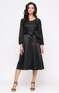Fashion A-Line Scoop Neck Long Sleeve Zipper Up Tea-Length Mother of the Bride Dress
