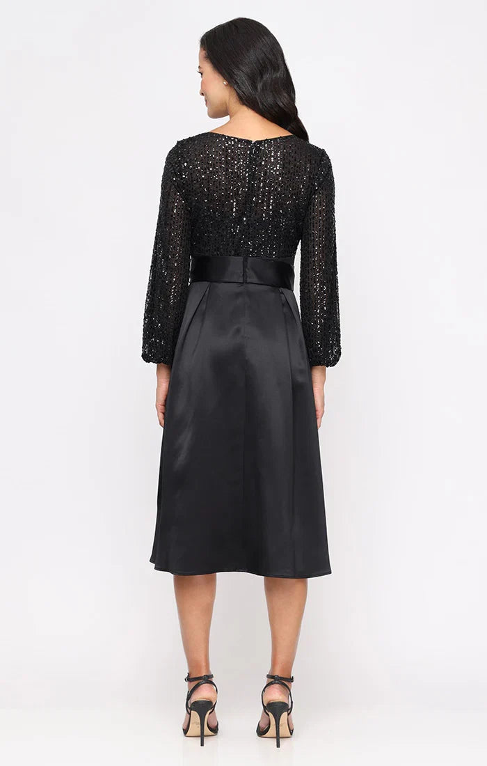 Fashion A-Line Scoop Neck Long Sleeve Zipper Up Tea-Length Mother of the Bride Dress