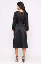 Fashion A-Line Scoop Neck Long Sleeve Zipper Up Tea-Length Mother of the Bride Dress