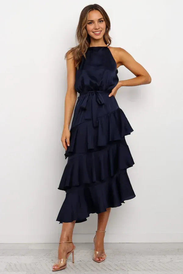 Fashion A-Line Spaghetti Straps Sleeveless Backless Tea-Length Prom Dress