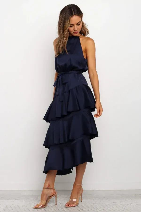 Fashion A-Line Spaghetti Straps Sleeveless Backless Tea-Length Prom Dress