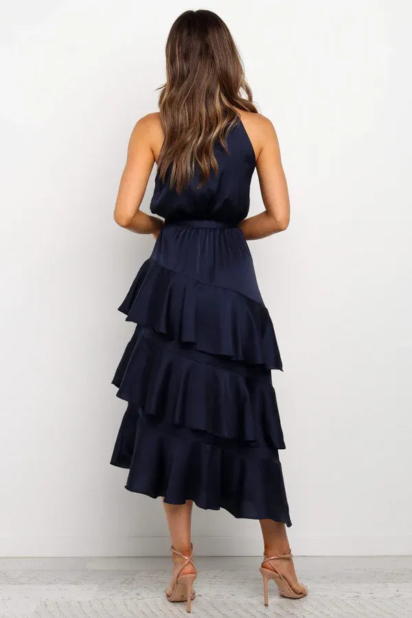 Fashion A-Line Spaghetti Straps Sleeveless Backless Tea-Length Prom Dress