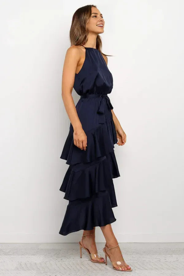 Fashion A-Line Spaghetti Straps Sleeveless Backless Tea-Length Prom Dress