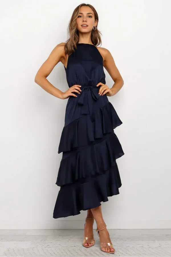 Fashion A-Line Spaghetti Straps Sleeveless Backless Tea-Length Prom Dress