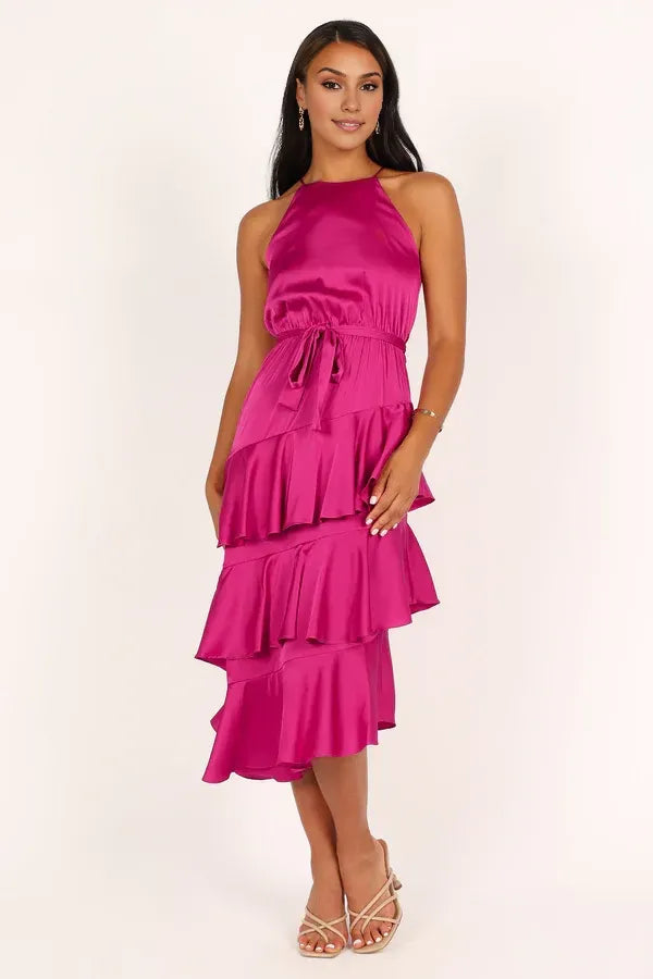 A-Line Spaghetti Straps Sleeveless Backless Tea-Length Prom Dress