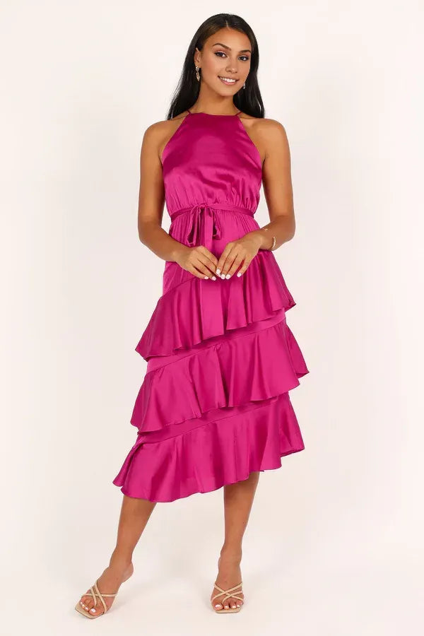 A-Line Spaghetti Straps Sleeveless Backless Tea-Length Prom Dress
