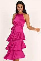 A-Line Spaghetti Straps Sleeveless Backless Tea-Length Prom Dress