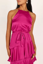 A-Line Spaghetti Straps Sleeveless Backless Tea-Length Prom Dress
