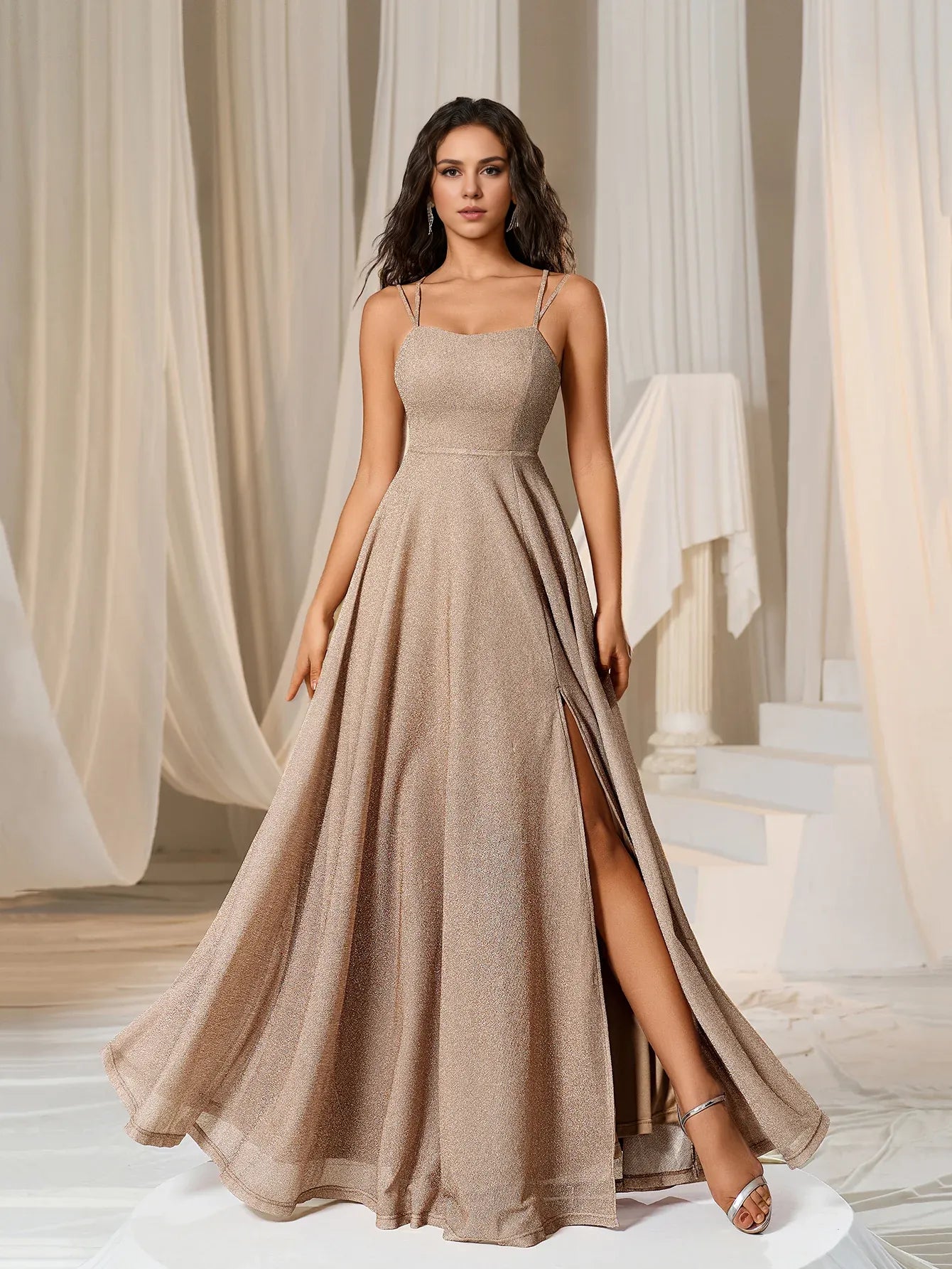 Fashion A-Line Spaghetti Straps Sleeveless Up Floor-Length Prom Dress