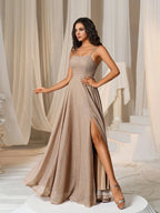 Fashion A-Line Spaghetti Straps Sleeveless Up Floor-Length Prom Dress
