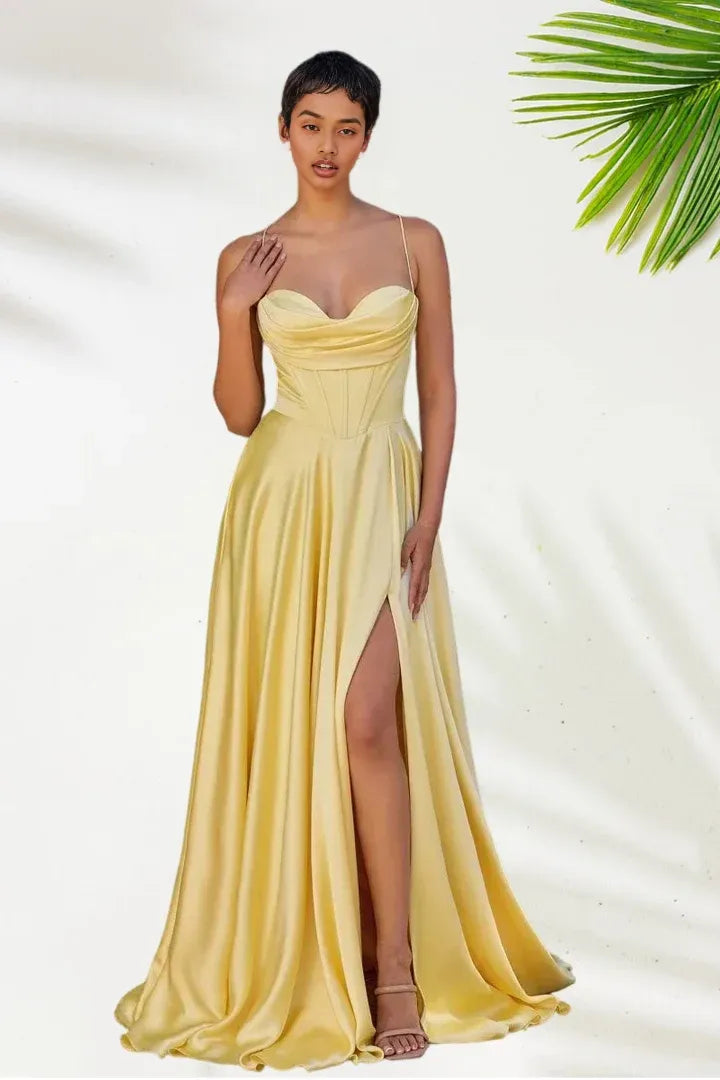 Fashion A-Line Spaghetti Straps Sleeveless Floor-Length Prom Dress