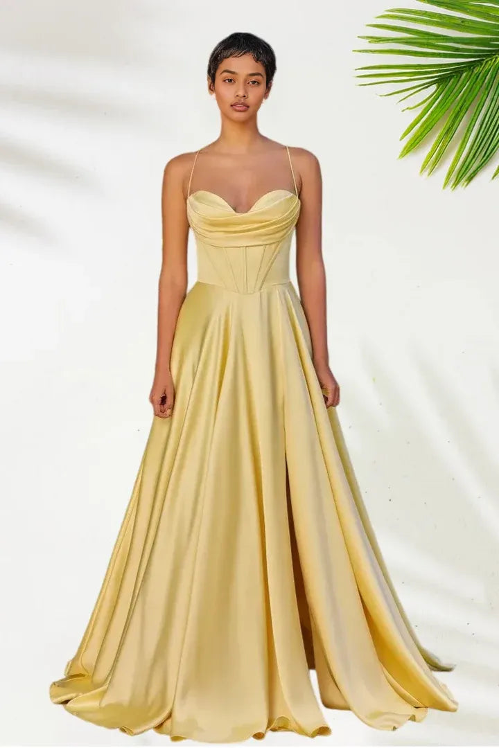 Fashion A-Line Spaghetti Straps Sleeveless Floor-Length Prom Dress