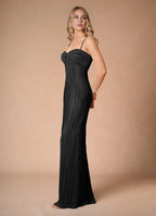 Fashion A-Line Spaghetti Straps Sleeveless Zipper Up Floor-Length Evening Dress