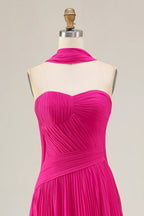Fashion A-Line Strapless Sleeveless Backless Sweep/Brush Train Prom Dress