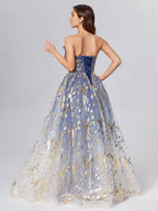 Fashion A-Line Strapless Sleeveless Up Sweep/Brush Train Prom Dress